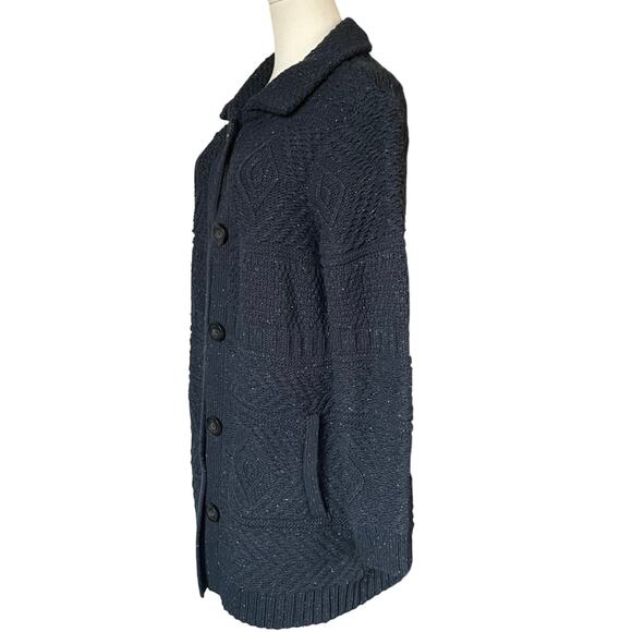 J.Jill Long Cable Knit Cardigan Sweater Navy Blue Will blend Size Medium Academy - Picture 4 of 12